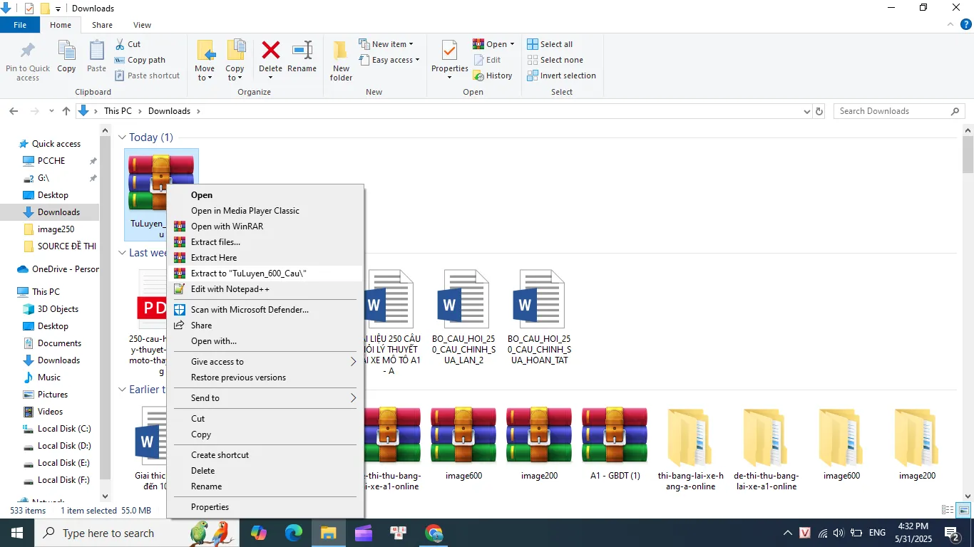 Giải nén file phần mềm luyện thi
