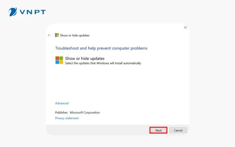 Giao diện cài đặt và khởi động phần mềm hỗ trợ ẩn các bản cập nhật trên Windows