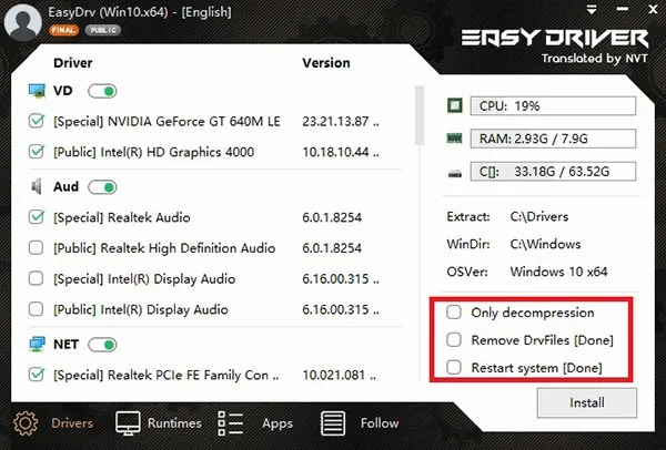 Giao diện công cụ Easy Driver Win 7 64bit giúp người dùng tự động cài đặt driver cho máy tính