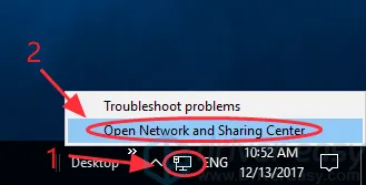 Giao diện hướng dẫn truy cập vào mục Network and Sharing Center trên máy tính Win 7