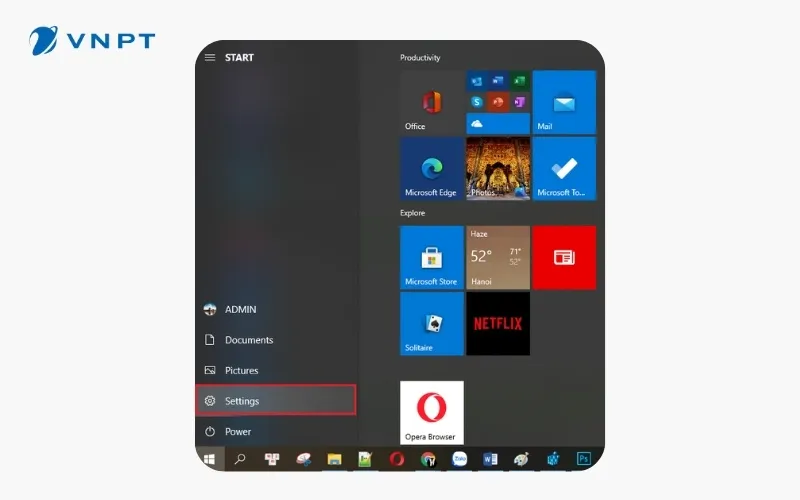 Giao diện mục Settings dùng để quản lý các thiết lập chung của hệ điều hành máy tính