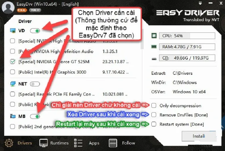 Giao diện phần mềm EasyDrv7 hỗ trợ cài đặt driver âm thanh tự động