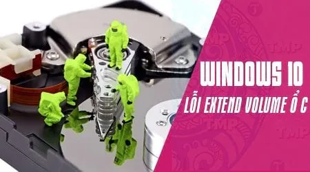 Giao diện quản lý ổ đĩa Disk Management khi gặp lỗi không thể mở rộng