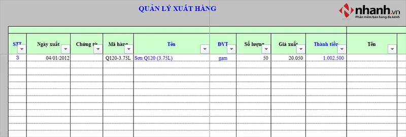 Giao diện quản lý xuất hàng của phần mềm quản lý bán hàng miễn phí bằng Excel
