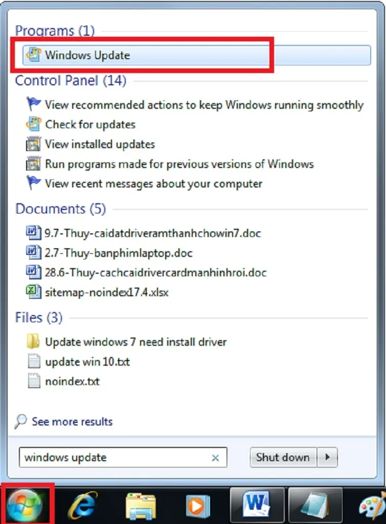 Giao diện tìm kiếm công cụ cập nhật driver trên hệ thống Windows 7