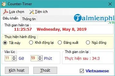 Giao diện trực quan của phần mềm hẹn giờ tắt máy win 10 Counter Timer