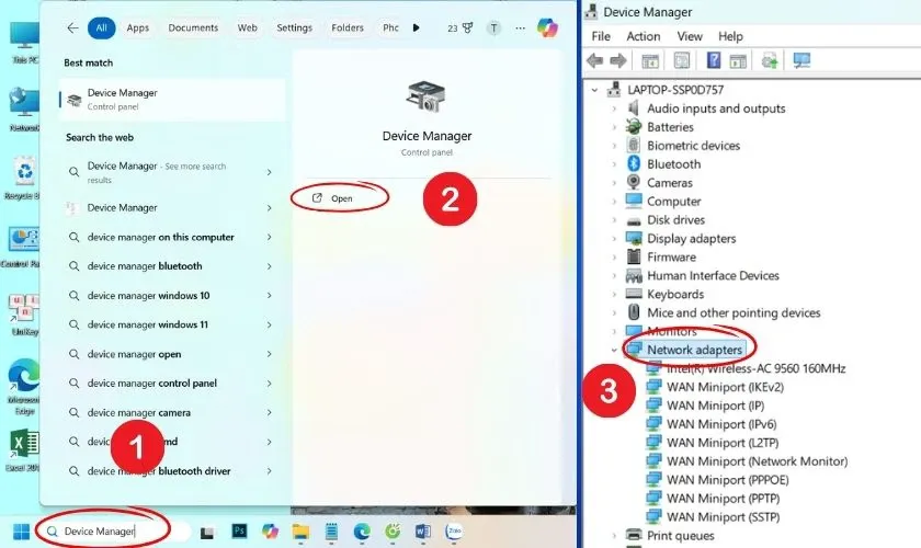 Gỡ bỏ và cài đặt lại trình điều khiển card mạng trong Device Manager của máy tính