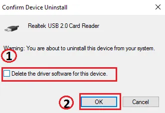 Xác nhận xóa bỏ driver lỗi khỏi hệ thống Windows 10
