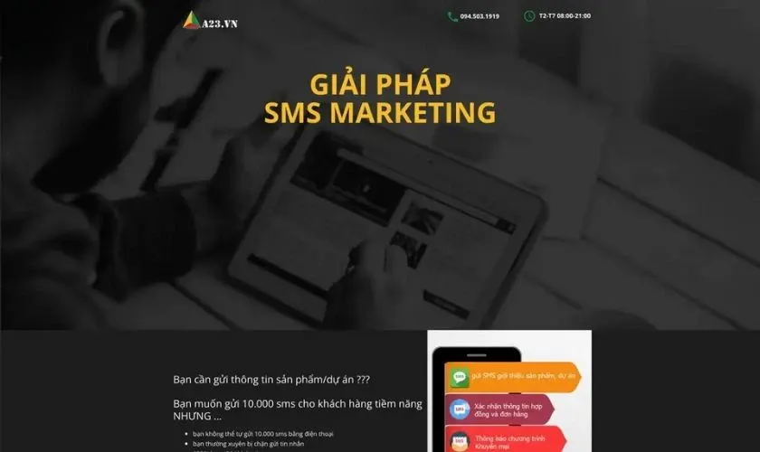Giao diện phần mềm A23 SMS Marketing với bảng điều khiển quản lý chiến dịch