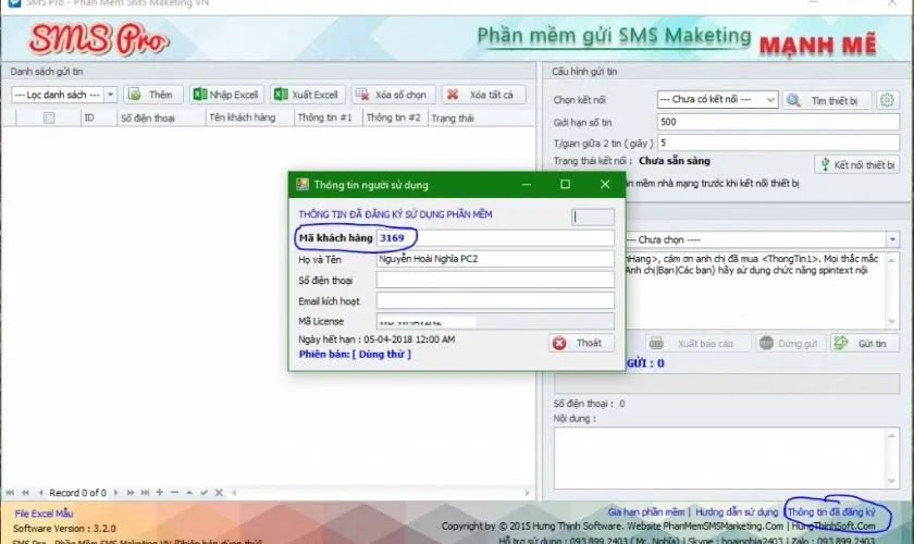 Giao diện cấu hình chiến dịch SMS với tùy chọn lên lịch và phân nhóm