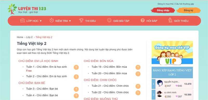 luyenthi123.com - Há»c Tiáº¿ng Viá»‡t lá»›p 2 online miá»…n phí