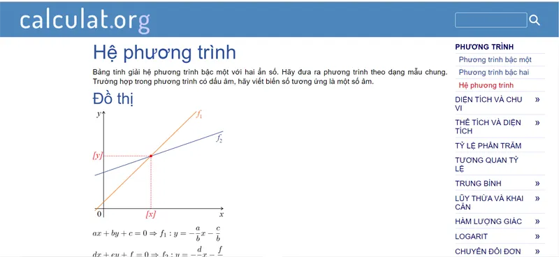 calculat.org - Giải hệ phương trình bậc một với hai ẩn số