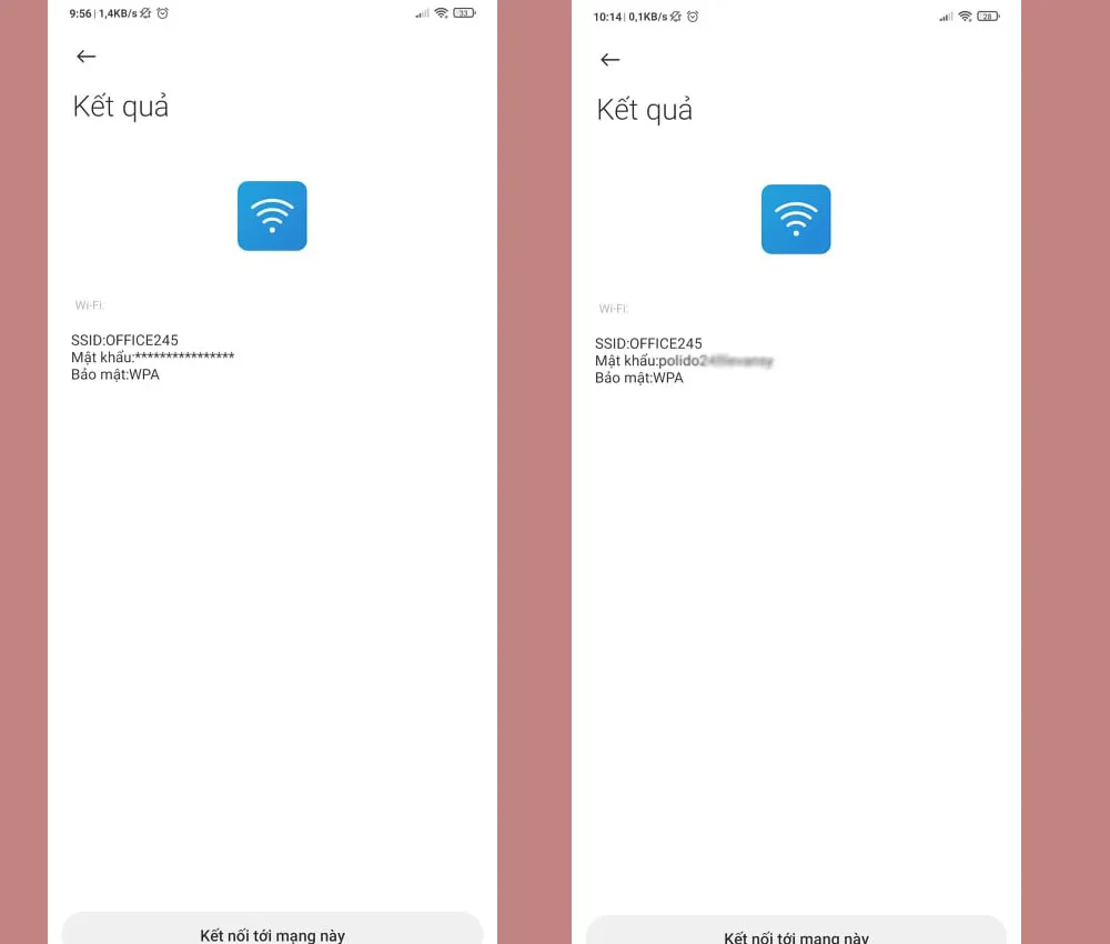 Quét mã QR để hiển thị mật khẩu WiFi