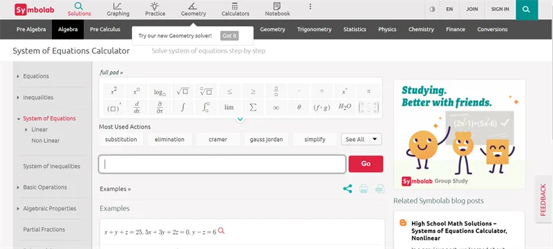 symbolab.com - Giải hệ phương trình online