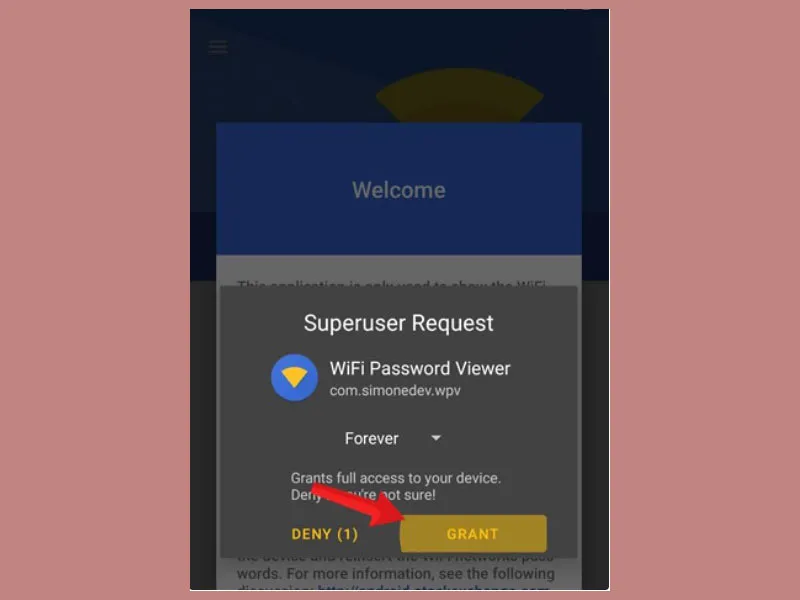 Cấp quyền root cho WiFi Password Viewer