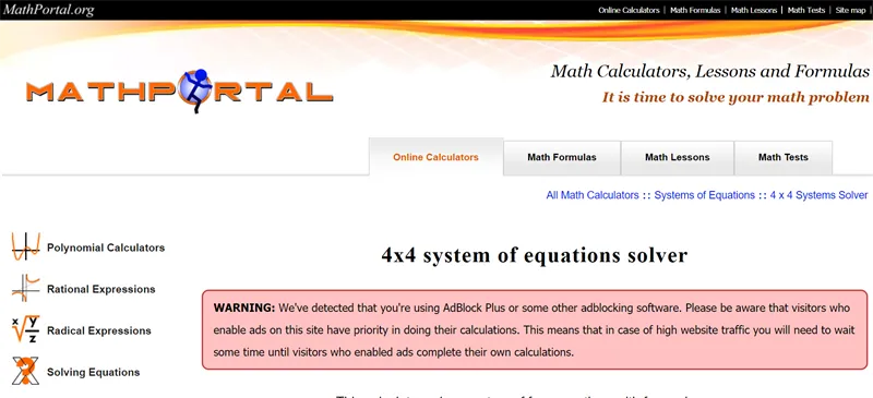 mathportal.org - Giải hệ phương trình nhiều ẩn online