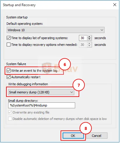 Cấu hình Small memory dump