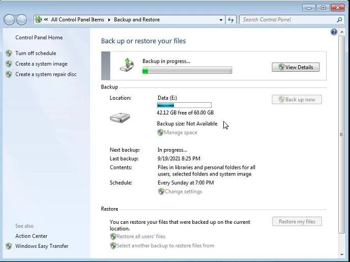 Hệ thống thông báo quá trình sao lưu dữ liệu đã hoàn thành thành công