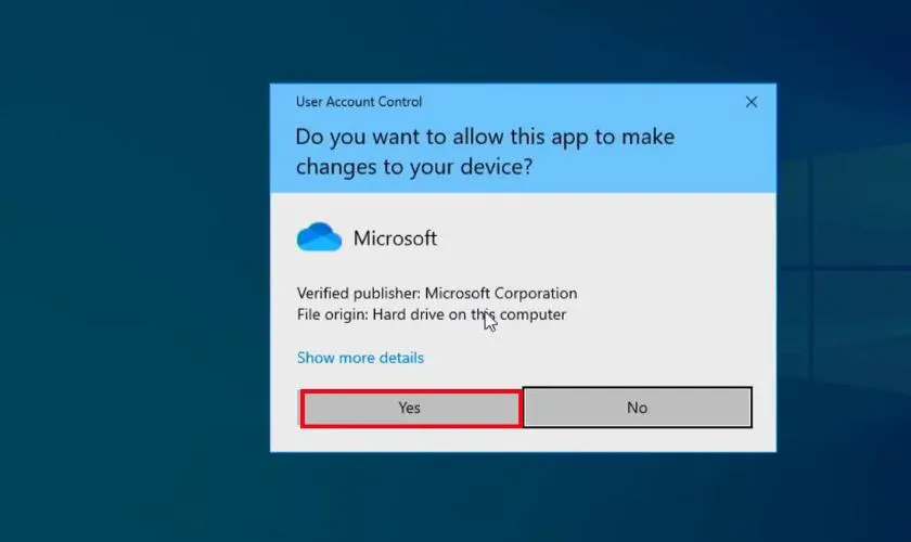 Hệ thống yêu cầu quyền quản trị viên để tiến hành thay đổi cấu hình ứng dụng
