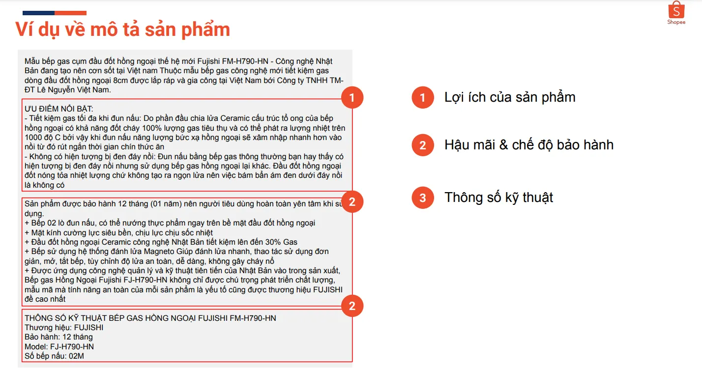 Ví dụ mô tả sản phẩm chi tiết trên Shopee