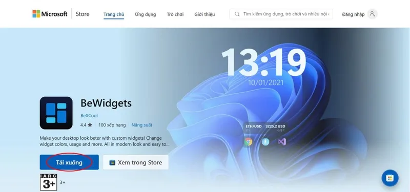 Tải BeWidgets từ Microsoft Store
