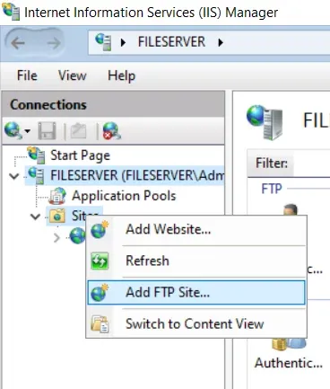 Thêm FTP Site mới
