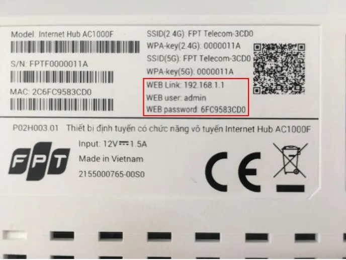 Hình ảnh thông số cài đặt Modem Wifi FPT AC1000 F