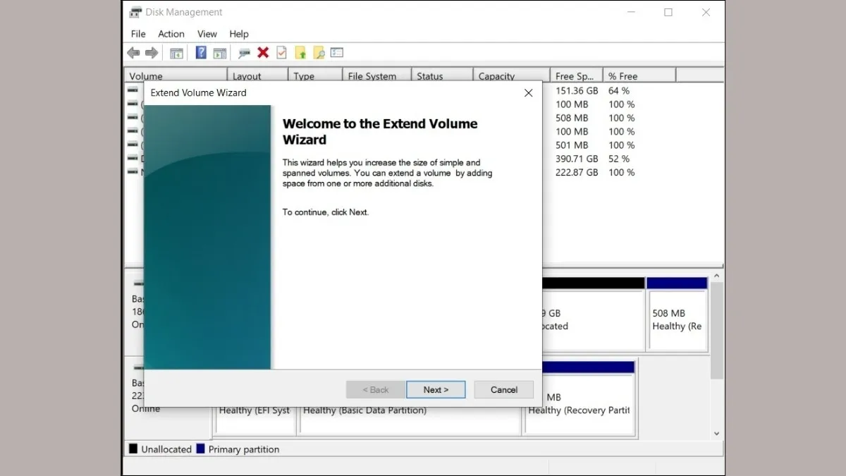 Hoàn thành các bước gộp ổ đĩa trên hệ điều hành Windows 10
