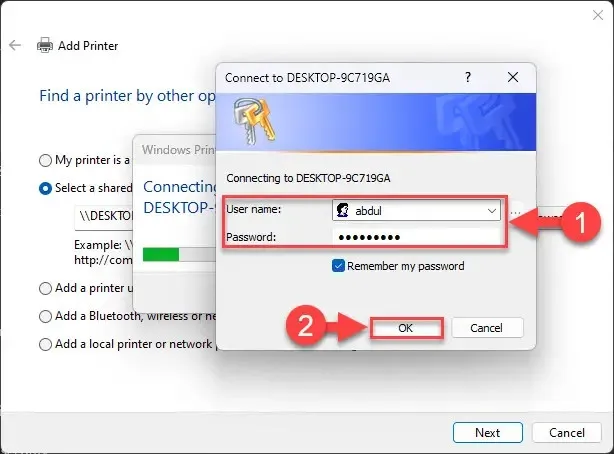 Nhập đường dẫn máy in