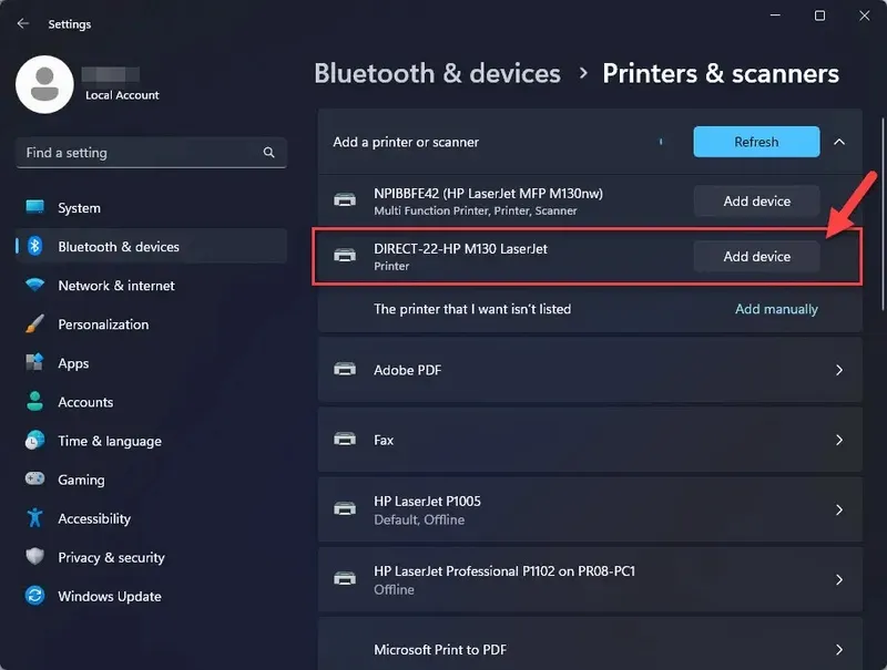 Chọn máy in Wi-Fi Direct