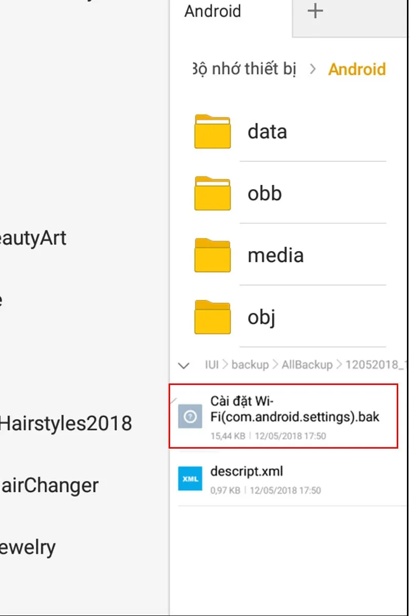 Mở tệp tin sao lưu bằng trình soạn thảo văn bản để đọc mật khẩu WiFi đã lưu