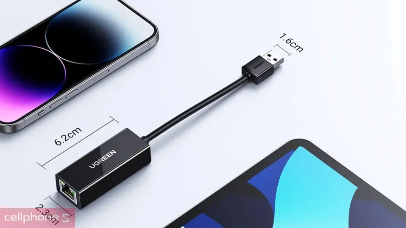Kích thước nhỏ gọn của cổng chuyển đổi mạng LAN sang USB Ugreen