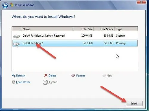 Chọn phân vùng ổ cứng GPT để cài đặt Windows 7 64-bit