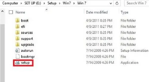 Các tệp tin sau khi giải nén bộ cài Win 7 thành công