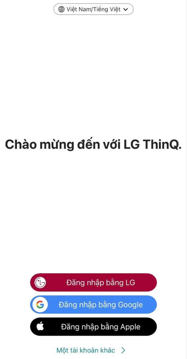 Màn hình đăng nhập LG SmartThinQ