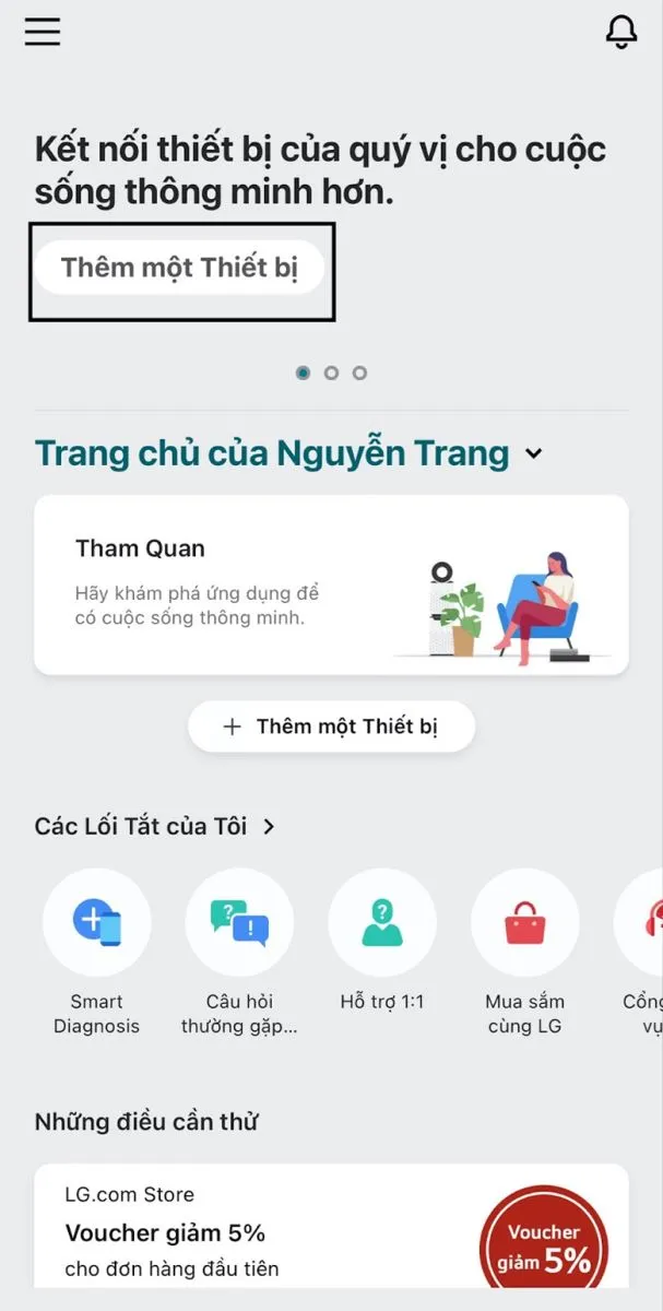 Giao diện thêm thiết bị mới trong SmartThinQ
