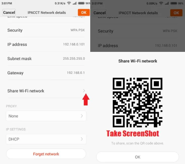 Mã QR WiFi hiển thị trên màn hình Xiaomi