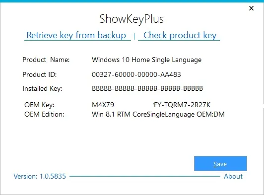 Giao diện ShowKeyPlus hiển thị OEM Key từ UEFI