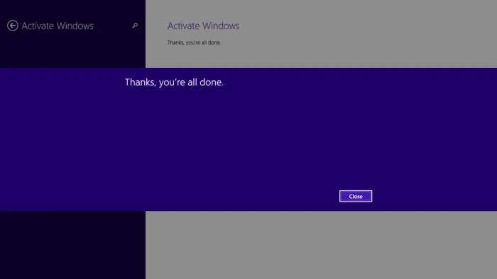Thông báo kích hoạt Windows thành công