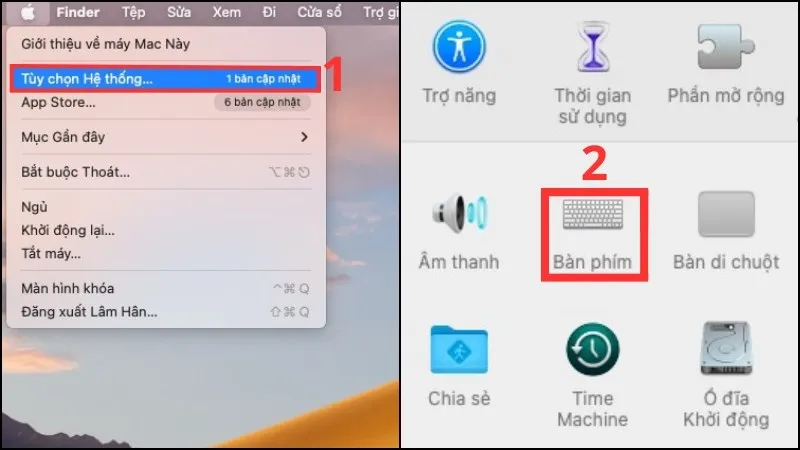 Truy cập cài đặt bàn phím trên macOS