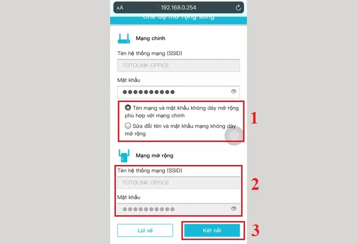 Xác nhận kết nối thành công trên giao diện web