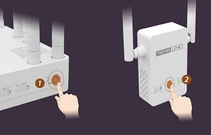 Thao tác thực tế với nút bấm WPS trên thiết bị