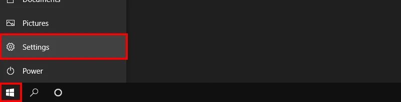 Truy cập vào Menu Start và chọn biểu tượng cài đặt Settings