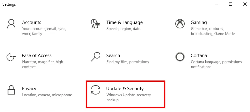 Chọn mục Update và Security để quản lý các thiết lập bảo mật