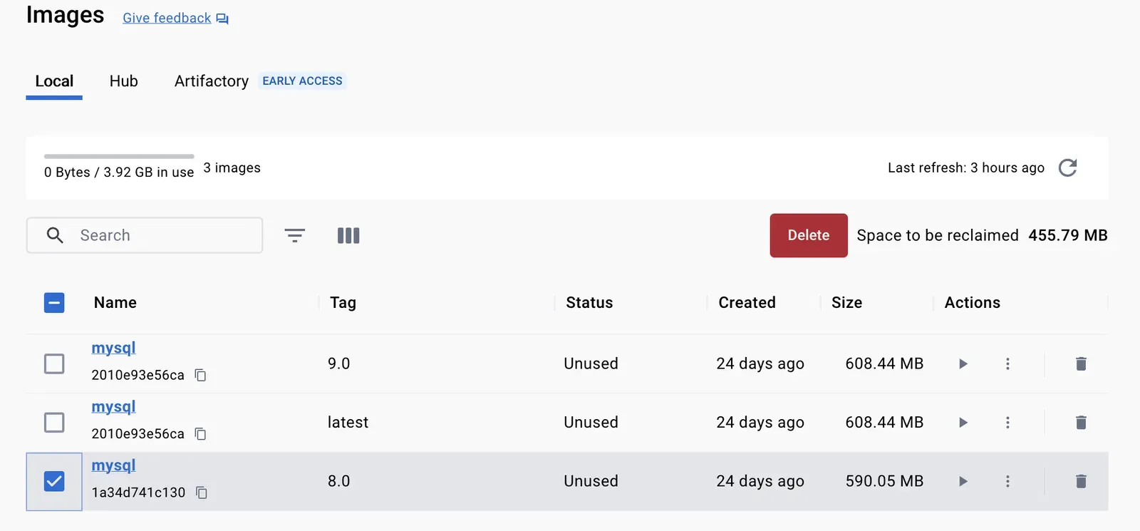 Xóa các Image cũ để giải phóng dung lượng bộ nhớ
