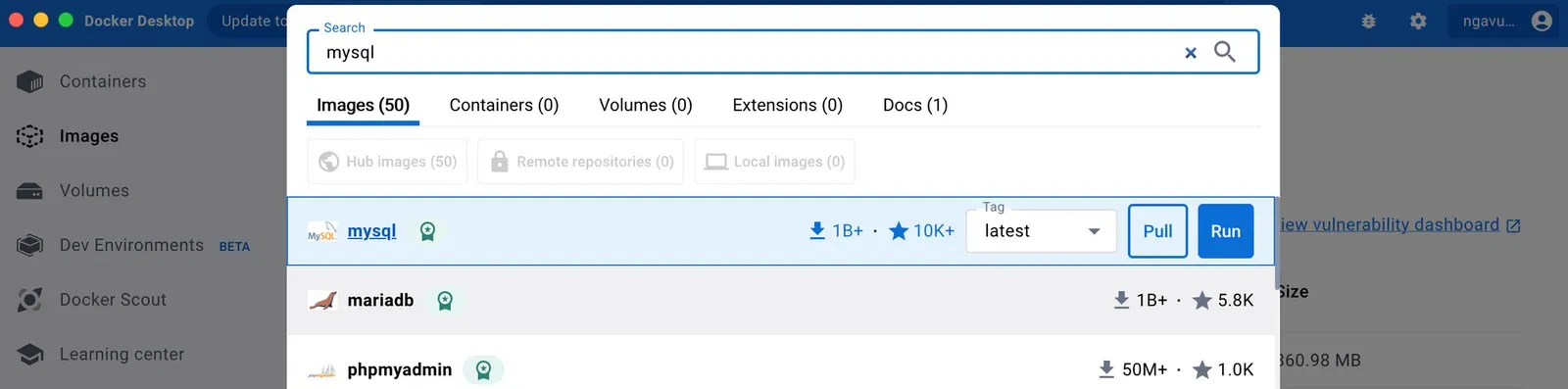 Tìm kiếm Image trên Docker Hub trực tuyến