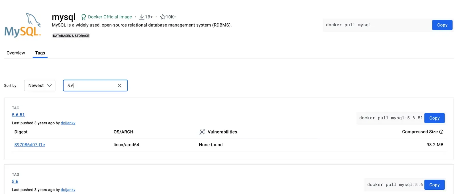 Chọn phiên bản Image cụ thể trong mục Tags