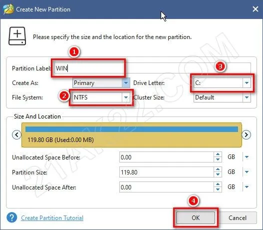Tiếp tục tạo phân vùng chứa hệ điều hành