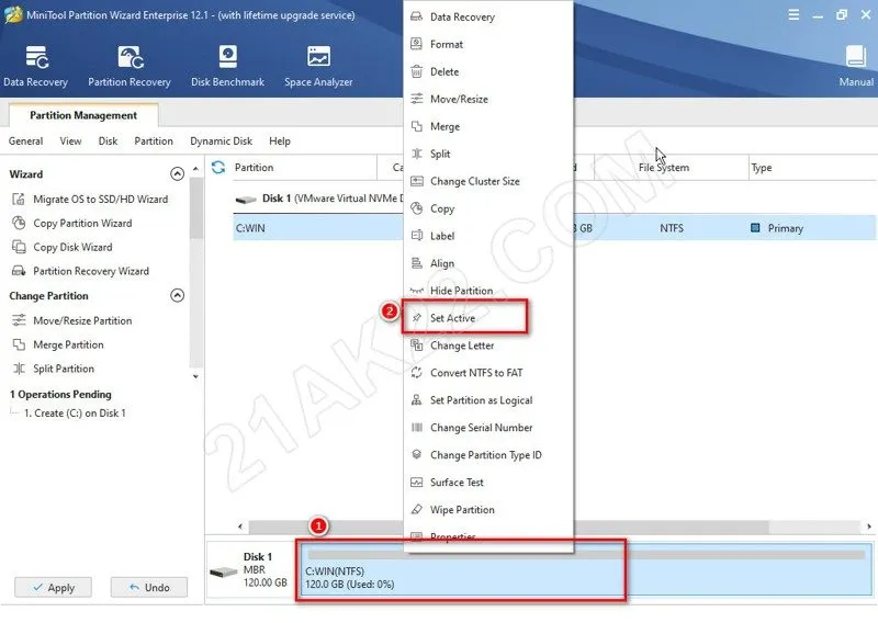 Thiết lập thông số phân vùng Win 10