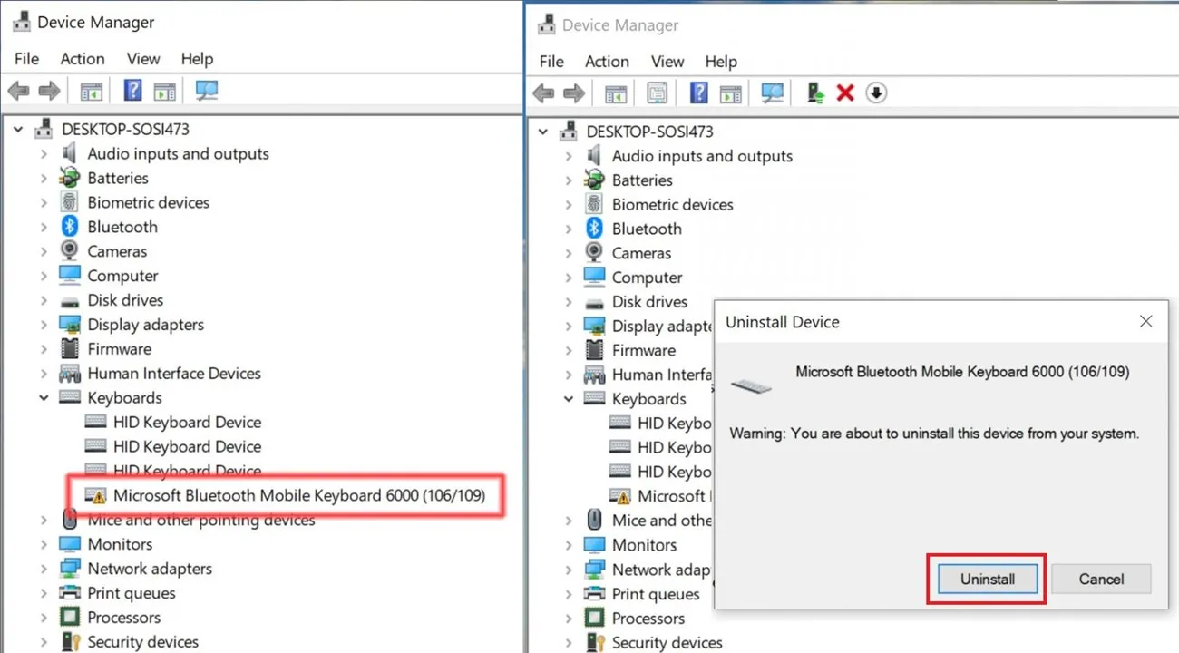 Gỡ cài đặt driver bàn phím trên Windows 7
